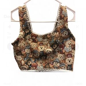 Teddy Bear Patterned Crop Top
